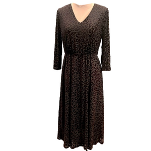 DKNY Black Semi Sheer Leopard Print Velvet V-Neck Maxi Dress Sz 4